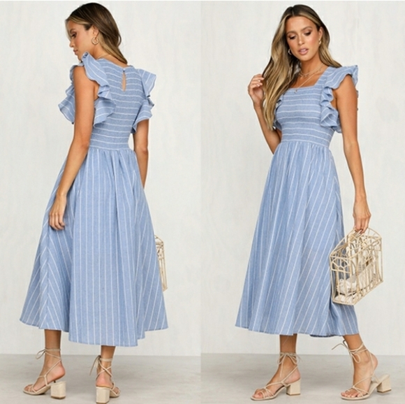 🆕️ Striped Elegant Sleeve Linen Midi - Picture 2 of 6